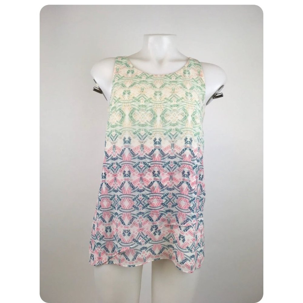 CAbi Mosaic Print Heart Of Cabi Layered Chiffon Tank Top Size Medium
